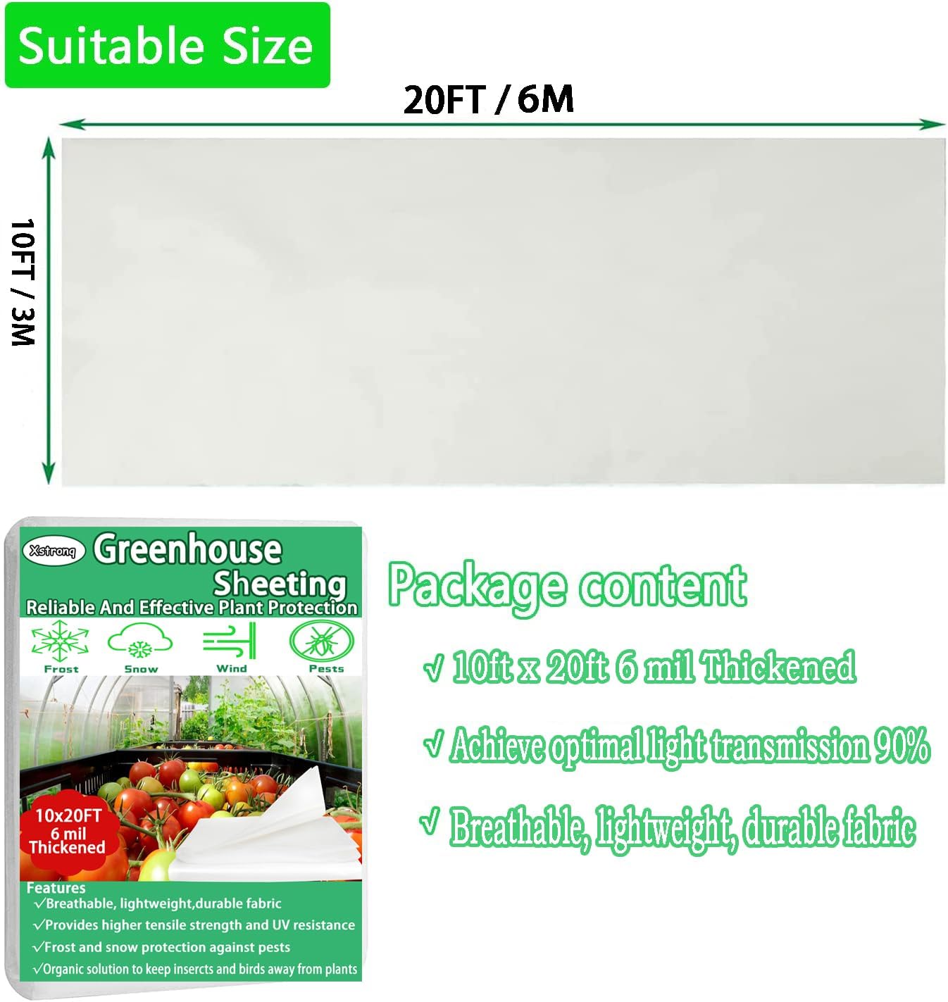 8x26 FT Greenhouse Plastic Sheeting, 6 Mil Clear Poly Film Cover