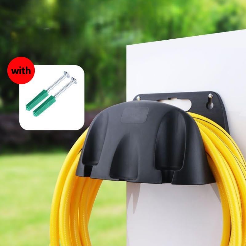 Garden Hose Reel Wall Mount Holder for Yard Organization - Premium Plastic Water Hose Holder, Small Setup for Garage, Holds 65' Feet Hose, Outside Storage with Pipe Hook Support, Under $30