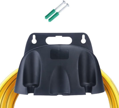 Garden Hose Reel Wall Mount Holder for Yard Organization - Premium Plastic Water Hose Holder, Small Setup for Garage, Holds 65' Feet Hose, Outside Storage with Pipe Hook Support, Under $30
