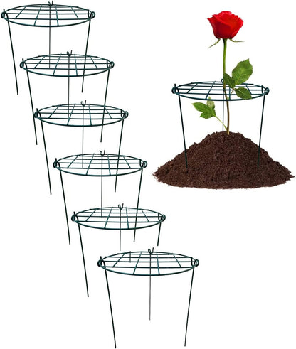 Peony Cages and Supports, Pack of 6 Metal Grow Through Plant Support Stakes Grid Plant Brace Flower Support Rings Hoops with 3 Pcs Legs for Flowers, Peonies, Rose, Lily (16in)