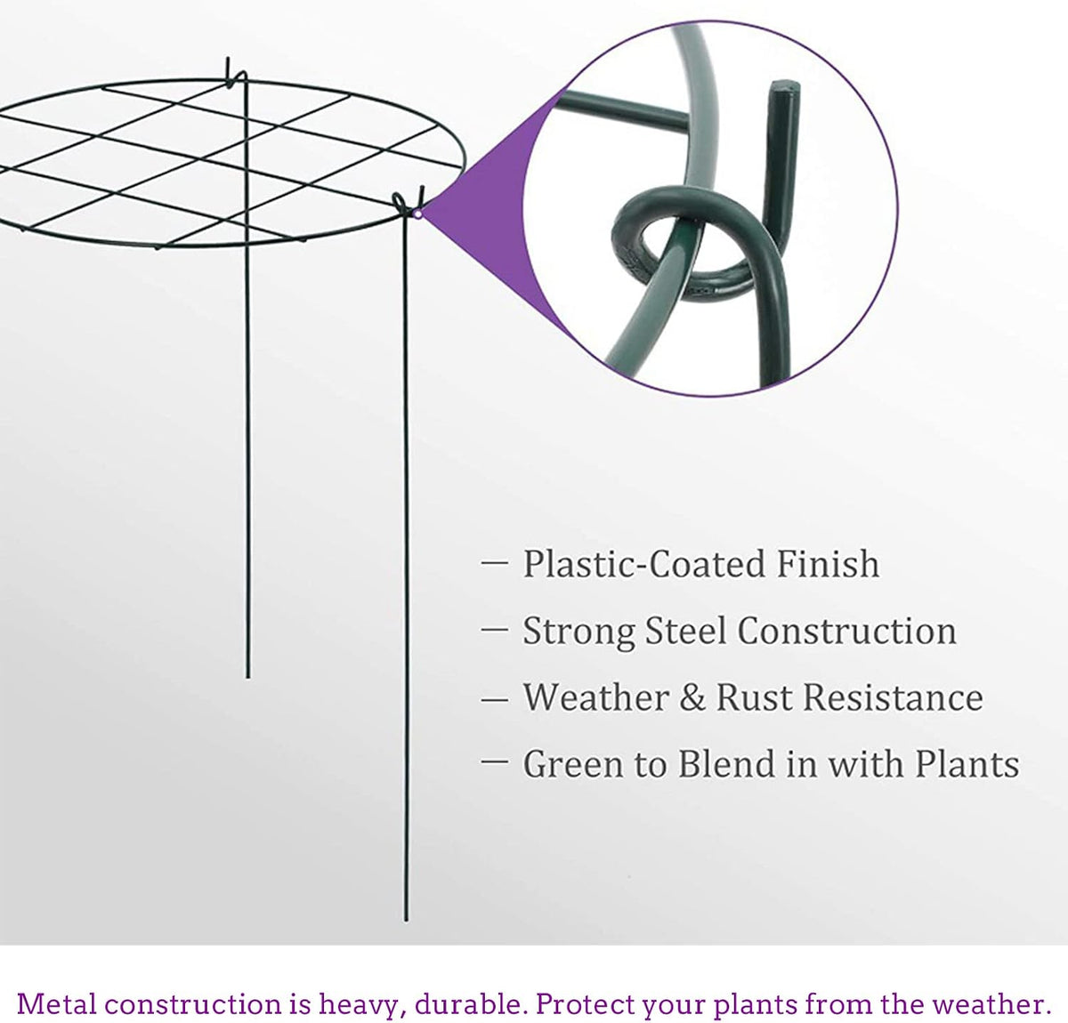 Peony Cages and Supports, Pack of 6 Metal Grow Through Plant Support Stakes Grid Plant Brace Flower Support Rings Hoops with 3 Pcs Legs for Flowers, Peonies, Rose, Lily (16in)