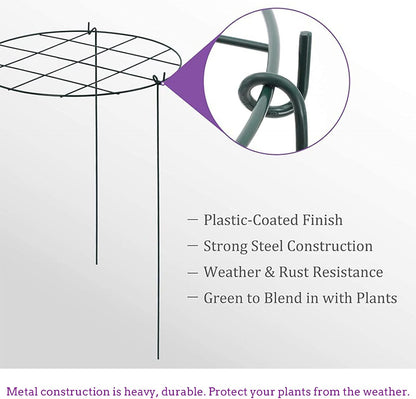 Peony Cages and Supports, Pack of 6 Metal Grow Through Plant Support Stakes Grid Plant Brace Flower Support Rings Hoops with 3 Pcs Legs for Flowers, Peonies, Rose, Lily (16in)