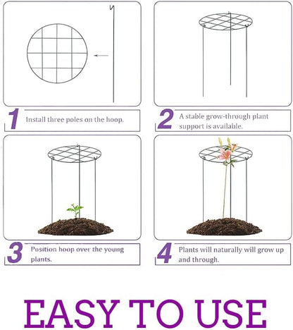 Peony Cages and Supports, Pack of 6 Metal Grow Through Plant Support Stakes Grid Plant Brace Flower Support Rings Hoops with 3 Pcs Legs for Flowers, Peonies, Rose, Lily (16in)