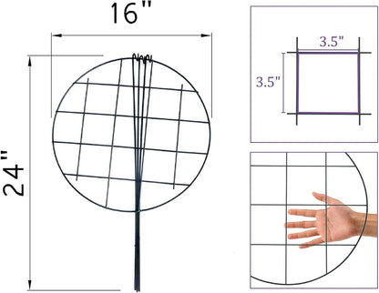 Peony Cages and Supports, Pack of 6 Metal Grow Through Plant Support Stakes Grid Plant Brace Flower Support Rings Hoops with 3 Pcs Legs for Flowers, Peonies, Rose, Lily (16in)
