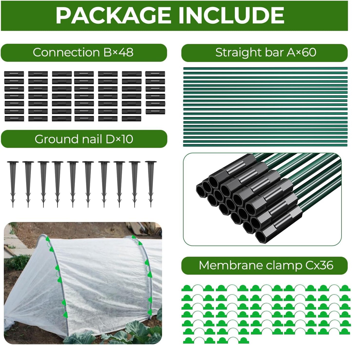 60 Pcs Garden Hoops for Raised Beds, 12 Sets of 8.5 FT Long Garden Hoops, Rust-Free Fiberglass Greenhouse Hoops Grow Tunnel for Netting, DIY Plant Support Garden Stakes for Row Cover