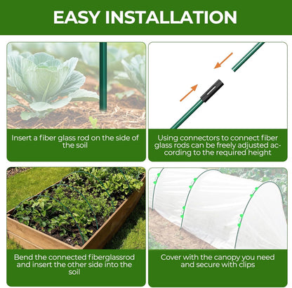 60 Pcs Garden Hoops for Raised Beds, 12 Sets of 8.5 FT Long Garden Hoops, Rust-Free Fiberglass Greenhouse Hoops Grow Tunnel for Netting, DIY Plant Support Garden Stakes for Row Cover