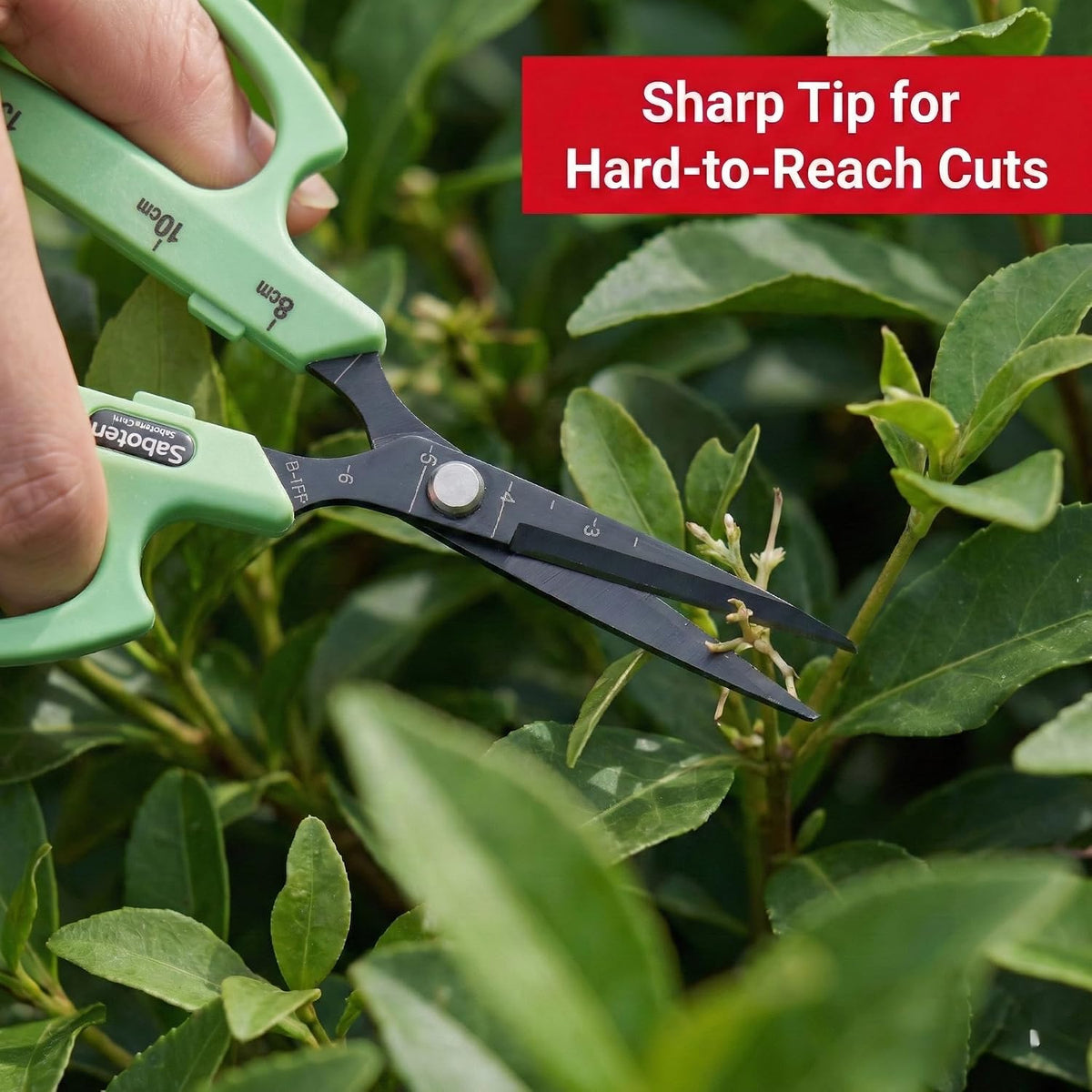Saboten Fluorine Coated Angled Blade Trimming Scissors Green PT-2 160mm Precision Gardening Bonsai and Floral Shears Made in Japan