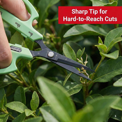 Saboten Fluorine Coated Angled Blade Trimming Scissors Green PT-2 160mm Precision Gardening Bonsai and Floral Shears Made in Japan