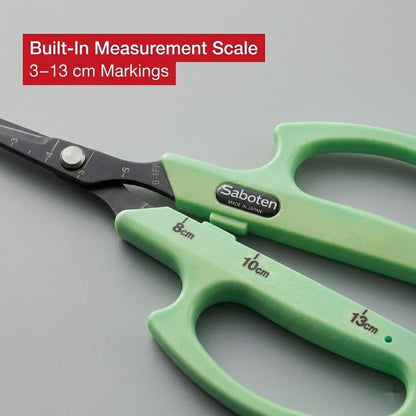 Saboten Fluorine Coated Angled Blade Trimming Scissors Green PT-2 160mm Precision Gardening Bonsai and Floral Shears Made in Japan