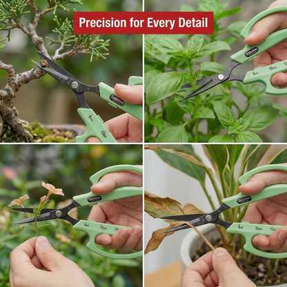 Saboten Fluorine Coated Angled Blade Trimming Scissors Green PT-2 160mm Precision Gardening Bonsai and Floral Shears Made in Japan