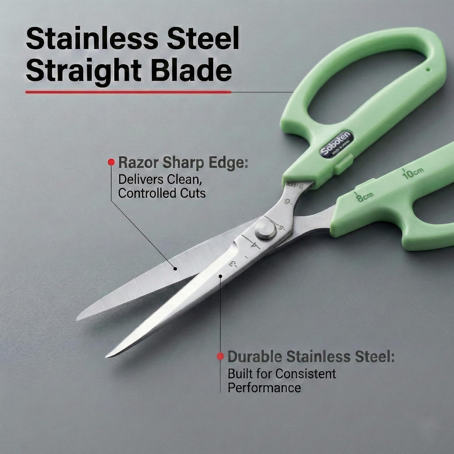 Saboten Fluorine Coated Angled Blade Trimming Scissors Green PT-2 160mm Precision Gardening Bonsai and Floral Shears Made in Japan