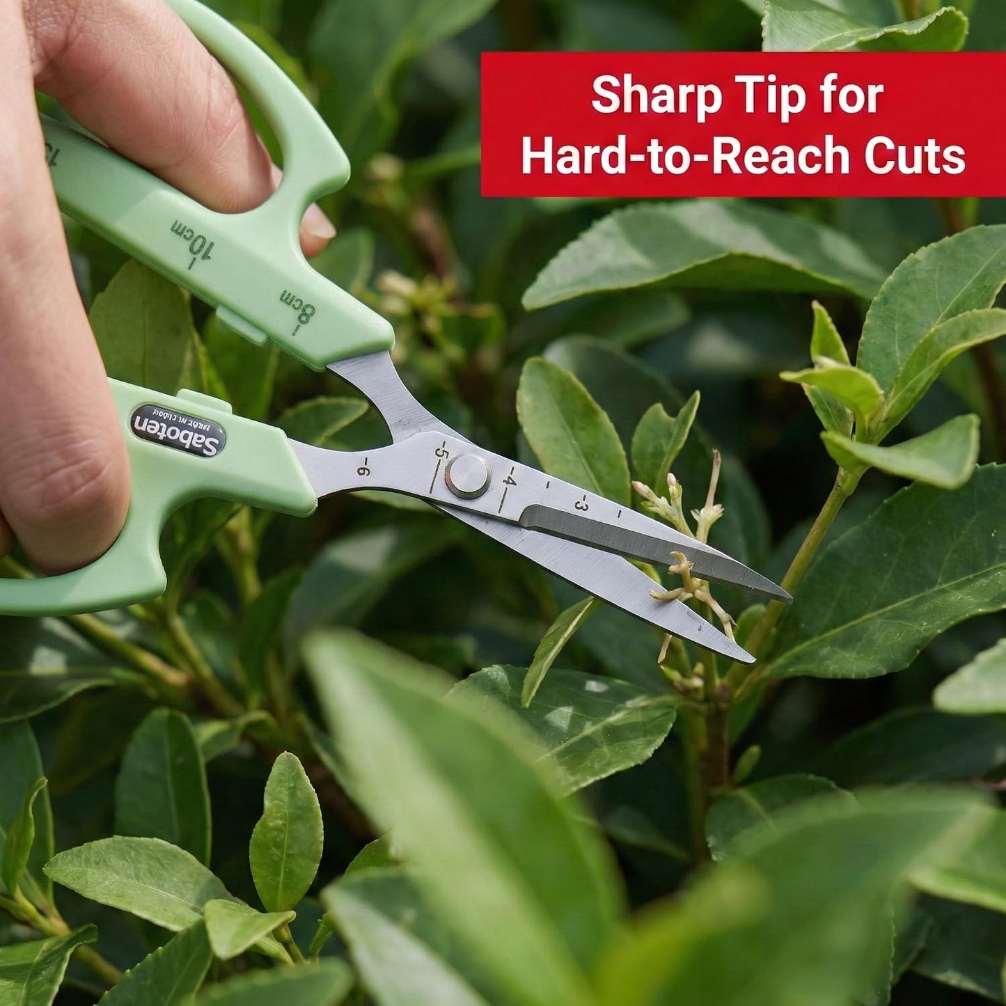 Saboten Fluorine Coated Angled Blade Trimming Scissors Green PT-2 160mm Precision Gardening Bonsai and Floral Shears Made in Japan