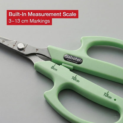 Saboten Fluorine Coated Angled Blade Trimming Scissors Green PT-2 160mm Precision Gardening Bonsai and Floral Shears Made in Japan