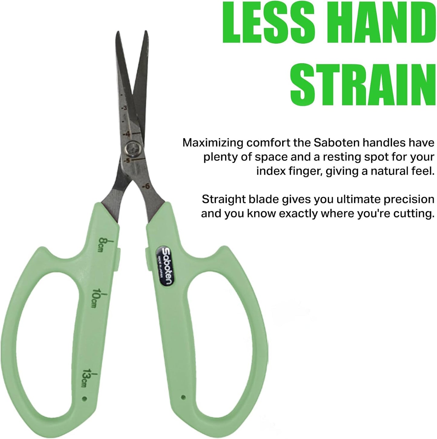 Saboten Fluorine Coated Angled Blade Trimming Scissors Green PT-2 160mm Precision Gardening Bonsai and Floral Shears Made in Japan