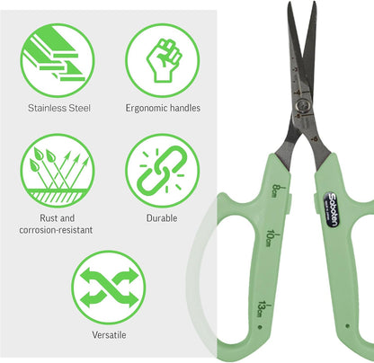Saboten Fluorine Coated Angled Blade Trimming Scissors Green PT-2 160mm Precision Gardening Bonsai and Floral Shears Made in Japan