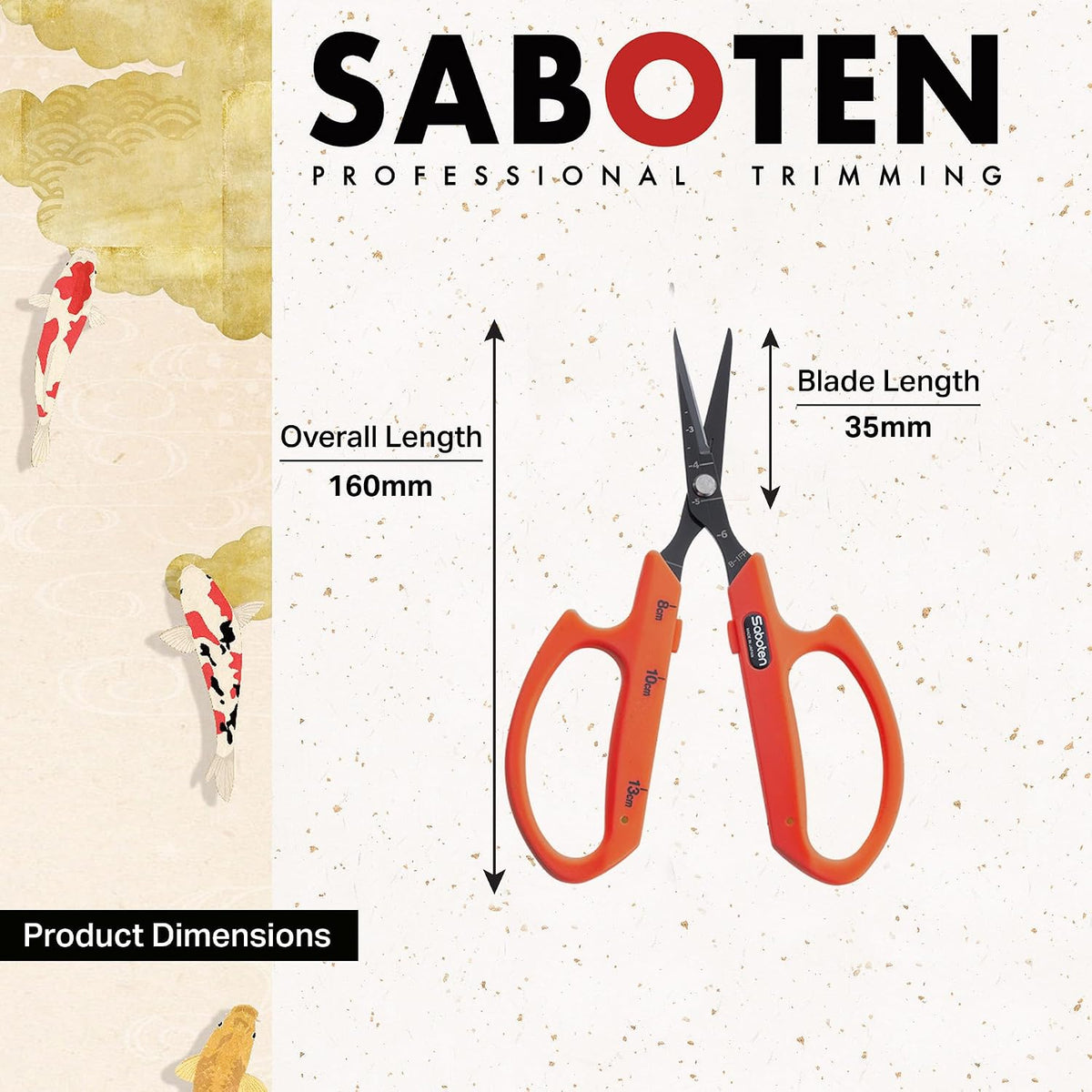 Saboten Fluorine Coated Angled Blade Trimming Scissors Green PT-2 160mm Precision Gardening Bonsai and Floral Shears Made in Japan