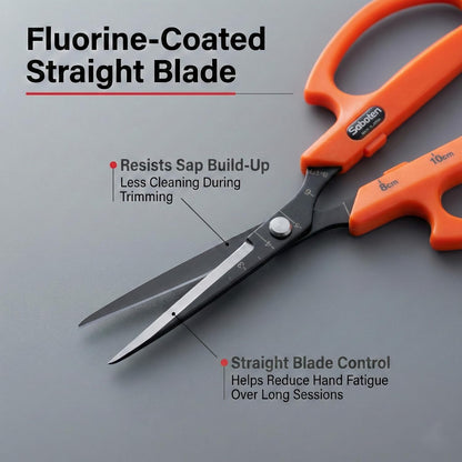 Saboten Fluorine Coated Angled Blade Trimming Scissors Green PT-2 160mm Precision Gardening Bonsai and Floral Shears Made in Japan