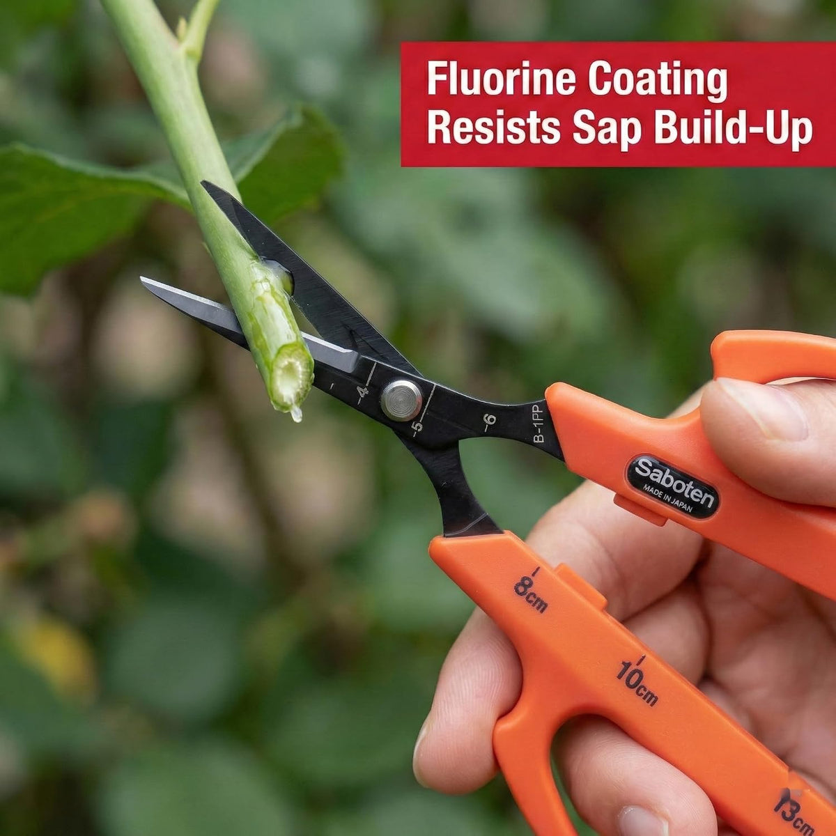 Saboten Fluorine Coated Angled Blade Trimming Scissors Green PT-2 160mm Precision Gardening Bonsai and Floral Shears Made in Japan