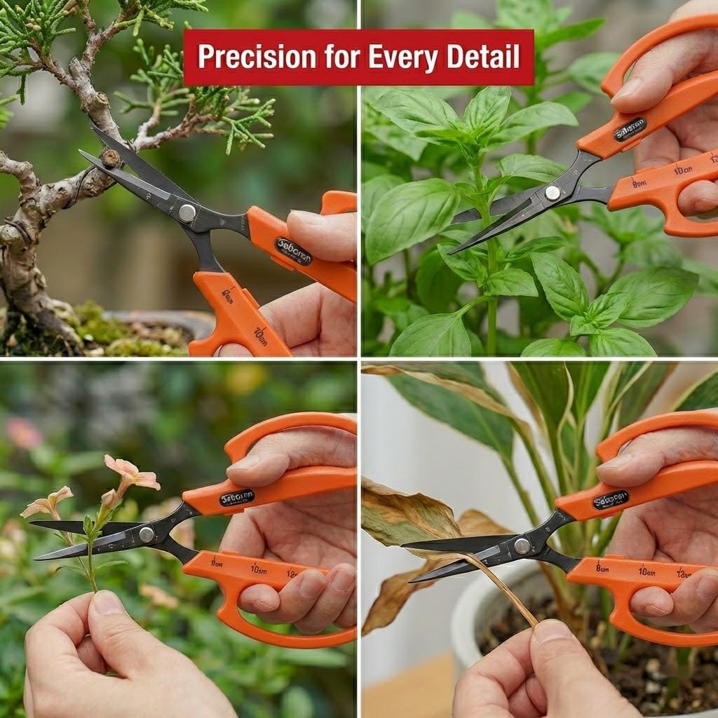 Saboten Fluorine Coated Angled Blade Trimming Scissors Green PT-2 160mm Precision Gardening Bonsai and Floral Shears Made in Japan