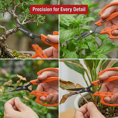 Saboten Fluorine Coated Angled Blade Trimming Scissors Green PT-2 160mm Precision Gardening Bonsai and Floral Shears Made in Japan
