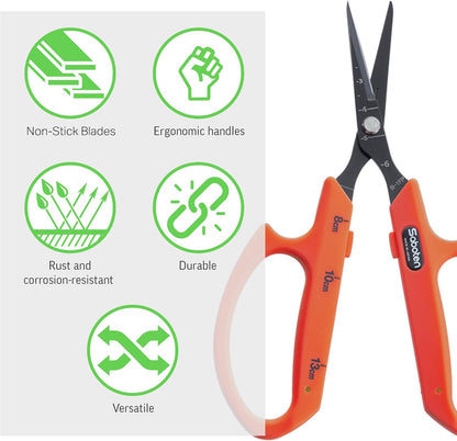 Saboten Fluorine Coated Angled Blade Trimming Scissors Green PT-2 160mm Precision Gardening Bonsai and Floral Shears Made in Japan