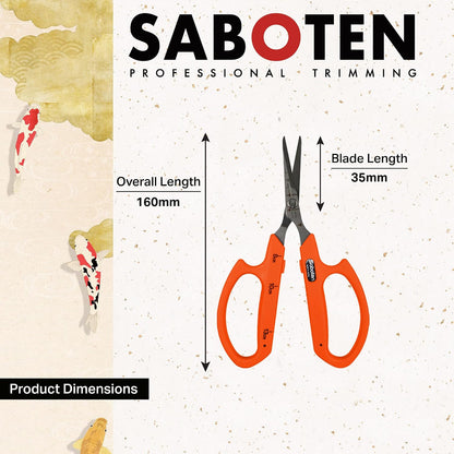 Saboten Fluorine Coated Angled Blade Trimming Scissors Green PT-2 160mm Precision Gardening Bonsai and Floral Shears Made in Japan