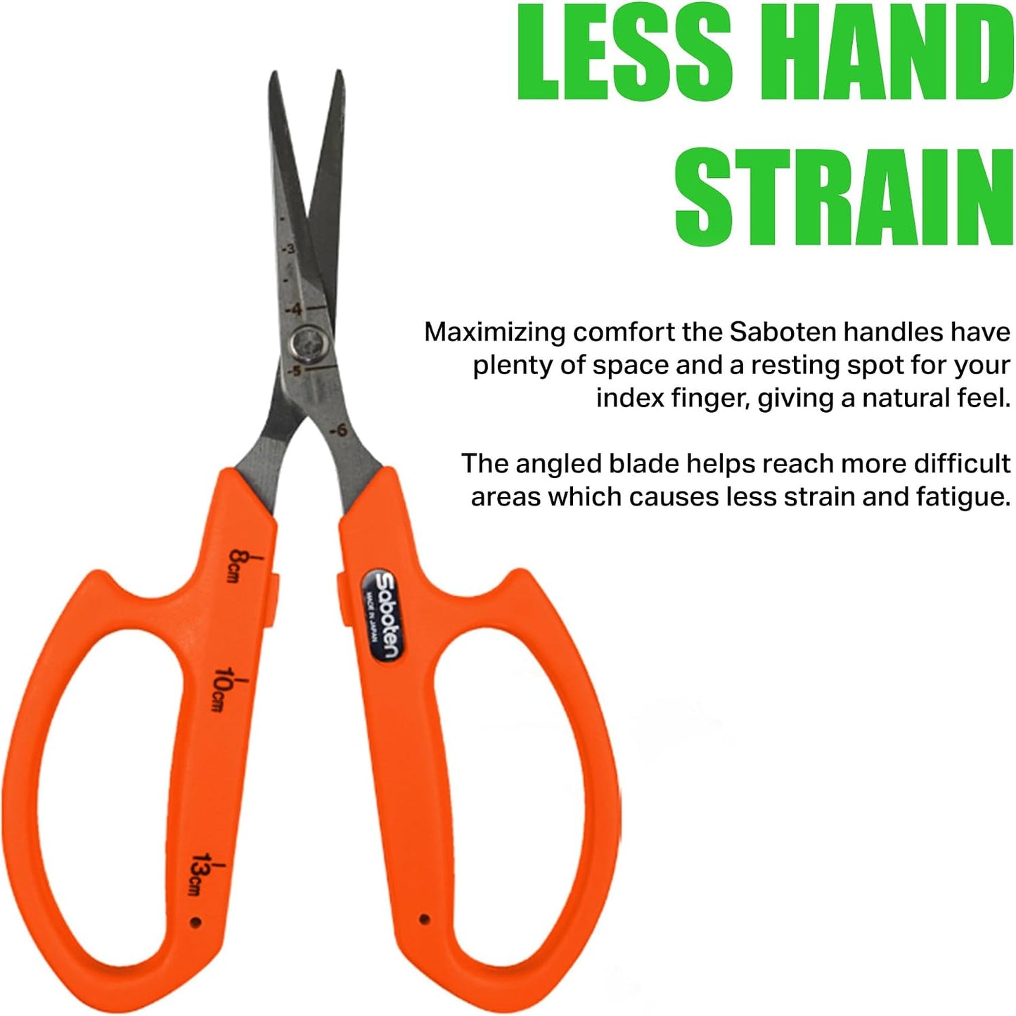 Saboten Fluorine Coated Angled Blade Trimming Scissors Green PT-2 160mm Precision Gardening Bonsai and Floral Shears Made in Japan