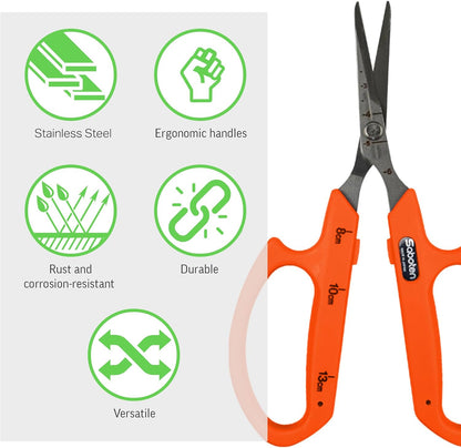 Saboten Fluorine Coated Angled Blade Trimming Scissors Green PT-2 160mm Precision Gardening Bonsai and Floral Shears Made in Japan