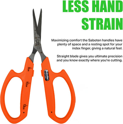 Saboten Fluorine Coated Angled Blade Trimming Scissors Green PT-2 160mm Precision Gardening Bonsai and Floral Shears Made in Japan
