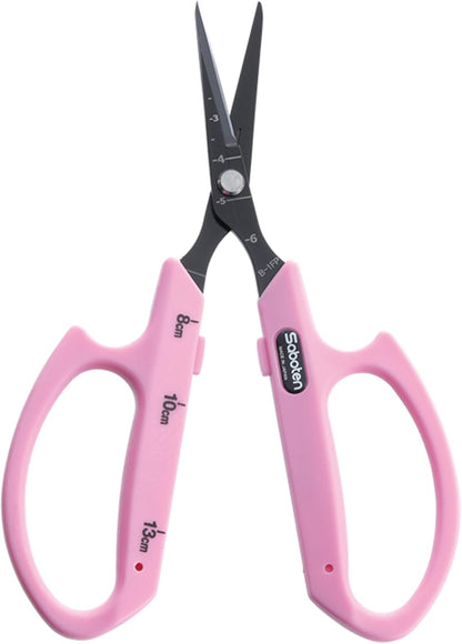 Saboten Fluorine Coated Angled Blade Trimming Scissors Green PT-2 160mm Precision Gardening Bonsai and Floral Shears Made in Japan
