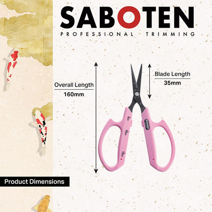 Saboten Fluorine Coated Angled Blade Trimming Scissors Green PT-2 160mm Precision Gardening Bonsai and Floral Shears Made in Japan