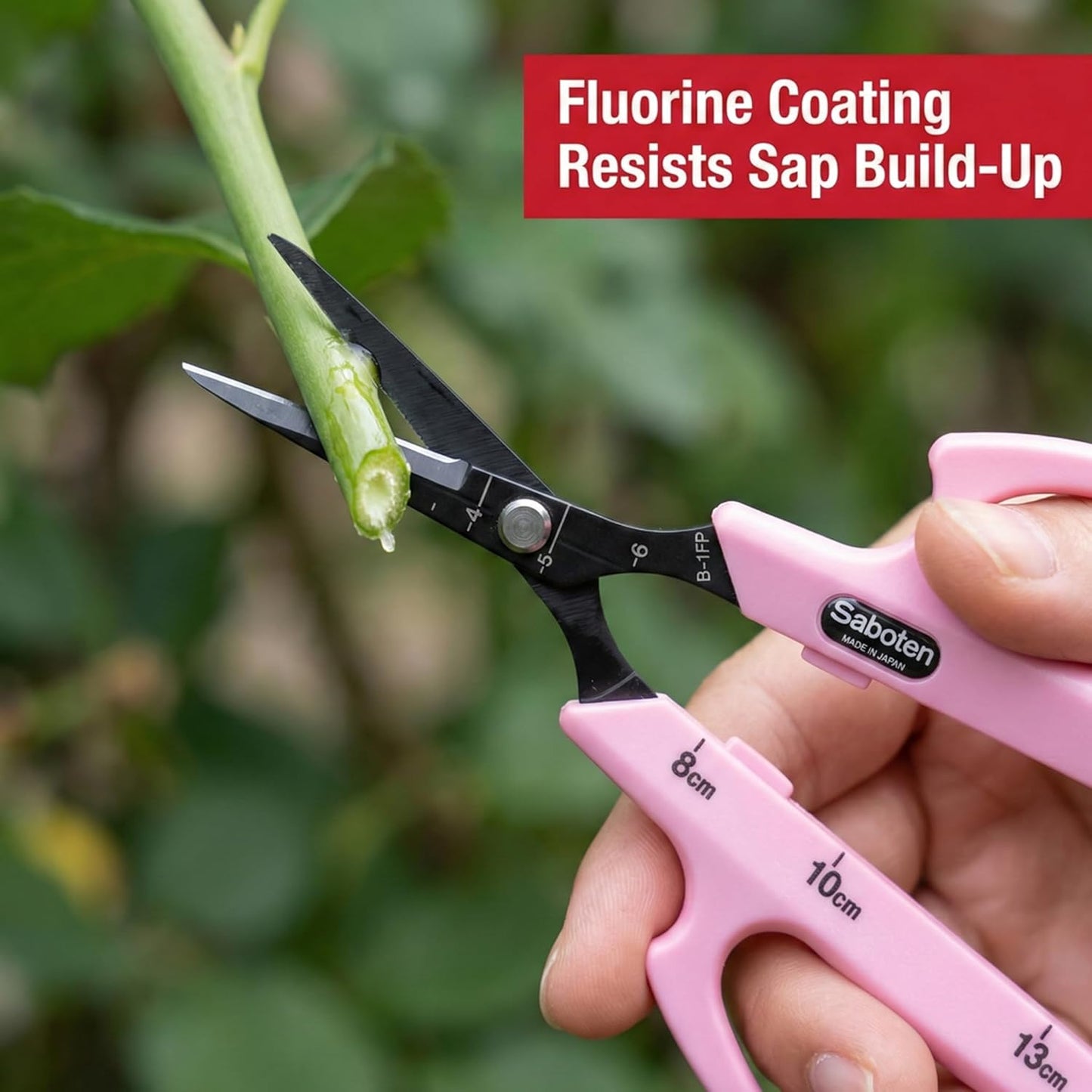 Saboten Fluorine Coated Angled Blade Trimming Scissors Green PT-2 160mm Precision Gardening Bonsai and Floral Shears Made in Japan