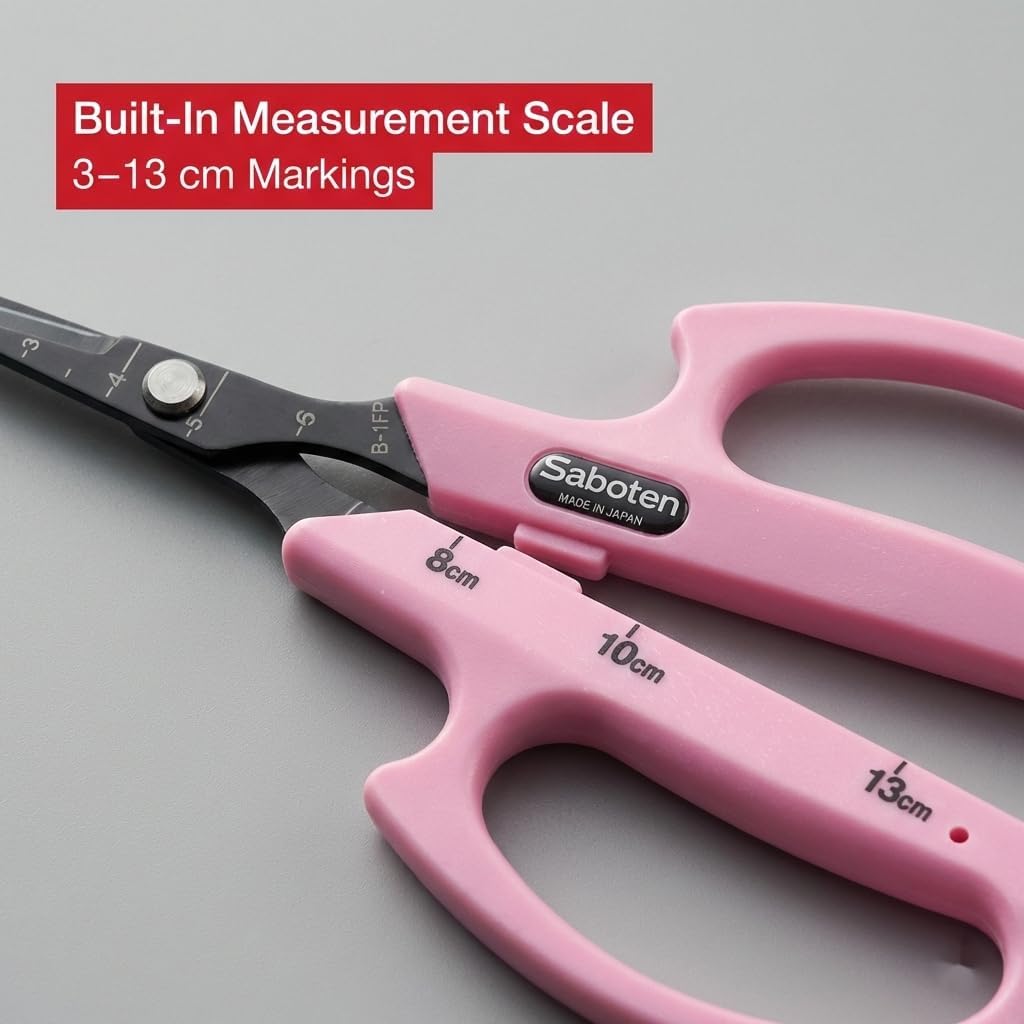 Saboten Fluorine Coated Angled Blade Trimming Scissors Green PT-2 160mm Precision Gardening Bonsai and Floral Shears Made in Japan