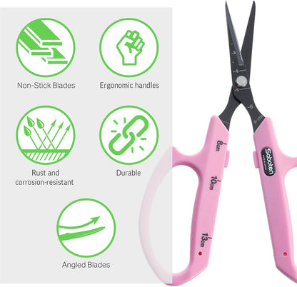 Saboten Fluorine Coated Angled Blade Trimming Scissors Green PT-2 160mm Precision Gardening Bonsai and Floral Shears Made in Japan