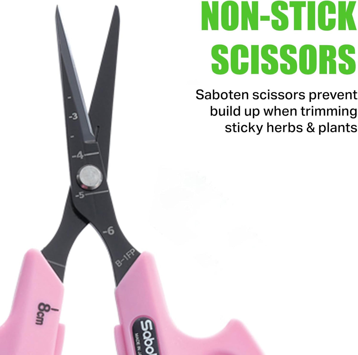 Saboten Fluorine Coated Angled Blade Trimming Scissors Green PT-2 160mm Precision Gardening Bonsai and Floral Shears Made in Japan