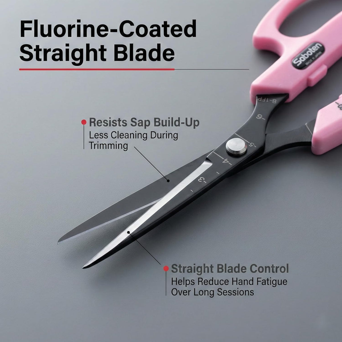 Saboten Fluorine Coated Angled Blade Trimming Scissors Green PT-2 160mm Precision Gardening Bonsai and Floral Shears Made in Japan