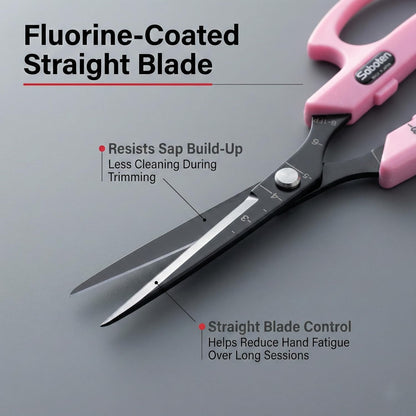 Saboten Fluorine Coated Angled Blade Trimming Scissors Green PT-2 160mm Precision Gardening Bonsai and Floral Shears Made in Japan