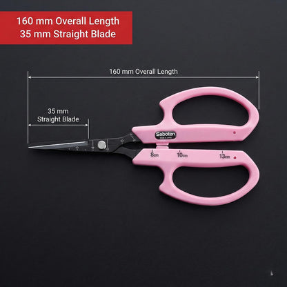 Saboten Fluorine Coated Angled Blade Trimming Scissors Green PT-2 160mm Precision Gardening Bonsai and Floral Shears Made in Japan
