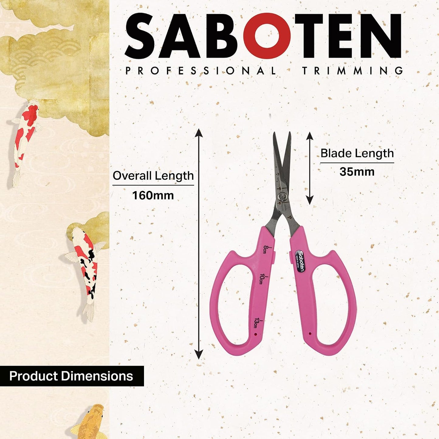 Saboten Fluorine Coated Angled Blade Trimming Scissors Green PT-2 160mm Precision Gardening Bonsai and Floral Shears Made in Japan