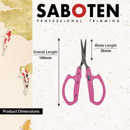 Saboten Fluorine Coated Angled Blade Trimming Scissors Green PT-2 160mm Precision Gardening Bonsai and Floral Shears Made in Japan