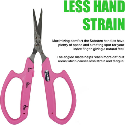 Saboten Fluorine Coated Angled Blade Trimming Scissors Green PT-2 160mm Precision Gardening Bonsai and Floral Shears Made in Japan