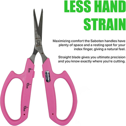 Saboten Fluorine Coated Angled Blade Trimming Scissors Green PT-2 160mm Precision Gardening Bonsai and Floral Shears Made in Japan