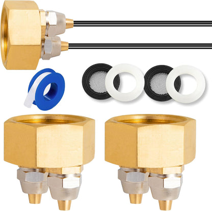 2 Pack Garden Hose Adapter, Solid Brass Standard 3/4" Female Thread to 1/4" Dual Tube Adapter for Water Hose,Convert 3/4" Garden Hose to 1/4" Tube