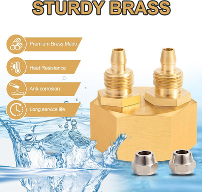 2 Pack Garden Hose Adapter, Solid Brass Standard 3/4" Female Thread to 1/4" Dual Tube Adapter for Water Hose,Convert 3/4" Garden Hose to 1/4" Tube
