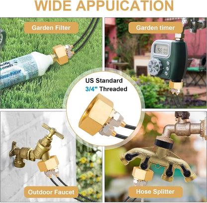 2 Pack Garden Hose Adapter, Solid Brass Standard 3/4" Female Thread to 1/4" Dual Tube Adapter for Water Hose,Convert 3/4" Garden Hose to 1/4" Tube