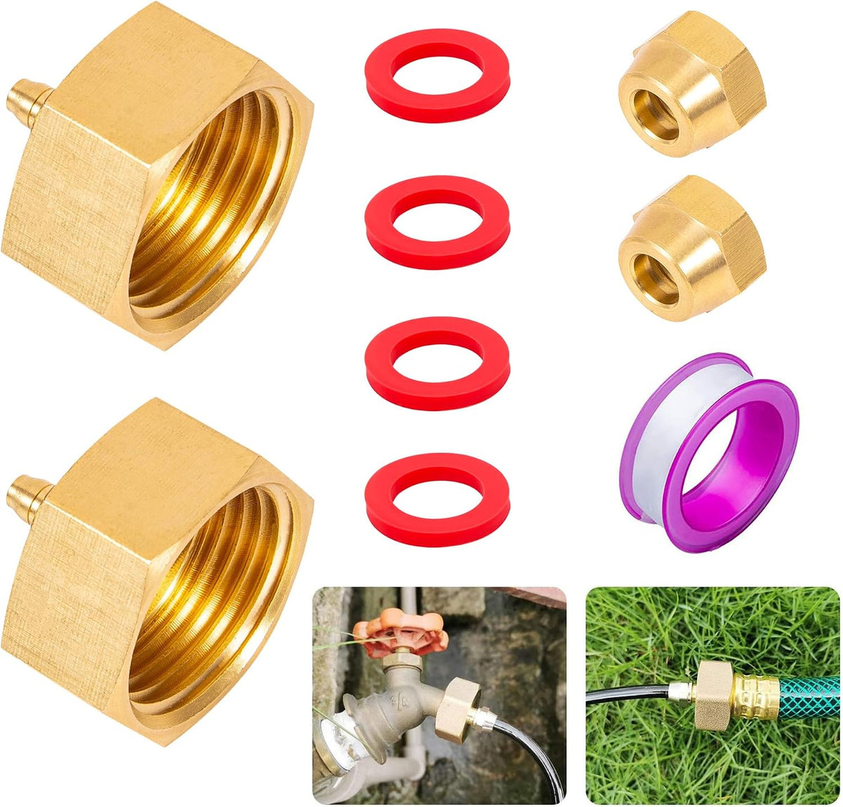 2 Pack Garden Hose Adapter, Solid Brass Standard 3/4" Female Thread to 1/4" Dual Tube Adapter for Water Hose,Convert 3/4" Garden Hose to 1/4" Tube
