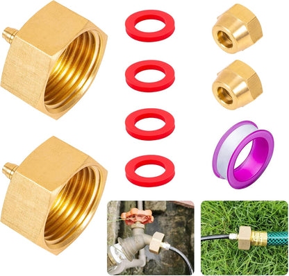 2 Pack Garden Hose Adapter, Solid Brass Standard 3/4" Female Thread to 1/4" Dual Tube Adapter for Water Hose,Convert 3/4" Garden Hose to 1/4" Tube