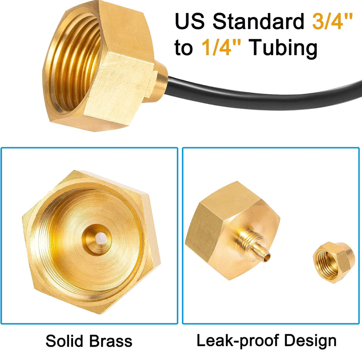 2 Pack Garden Hose Adapter, Solid Brass Standard 3/4" Female Thread to 1/4" Dual Tube Adapter for Water Hose,Convert 3/4" Garden Hose to 1/4" Tube