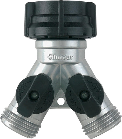 Heavy Duty 2 Way Garden Hose Splitter, Dual Water Hose Splitter with Shut Off Valve, Metal Water Manifold