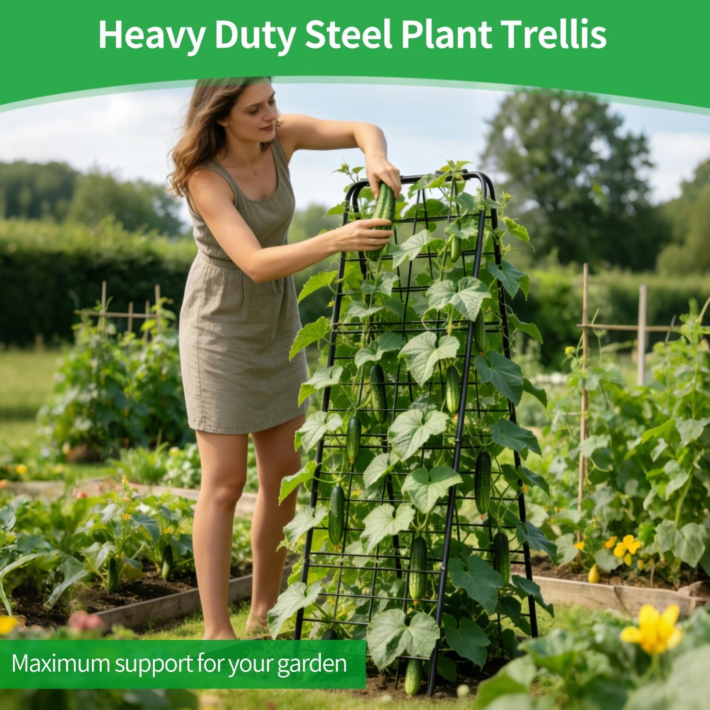 Heavy Duty Trellis for Climbing Plants, 50"x17" Adjustable Height Steel Cucumber Trellis, Powder Coated Metal Garden Trellis for Raised Beds,Tomatoes, Cucumbers & Outdoor Vines